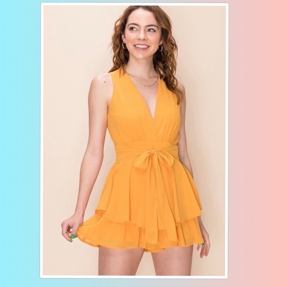 FAVLUX Pants - Fav Lux Melon Double Ruffle V Neck Romper